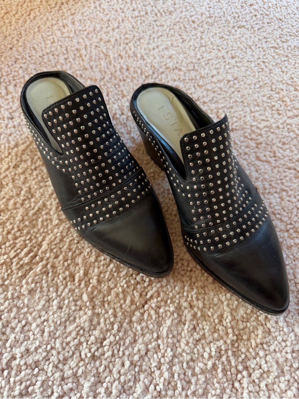 1. State Black Studded Leather Mule
